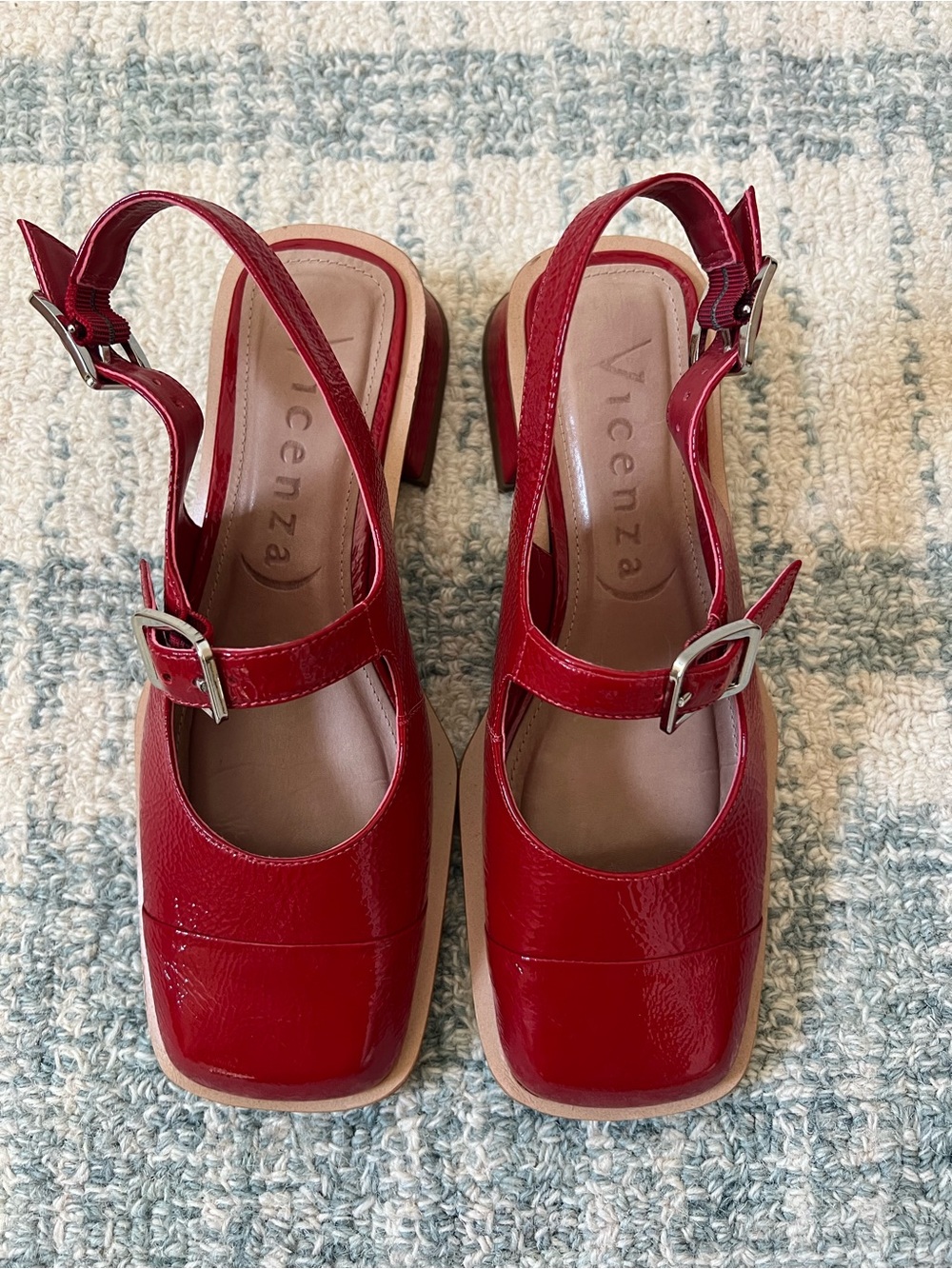 Vicenza Red Leather Patent Slingback Mary Jane with Buckle Strap